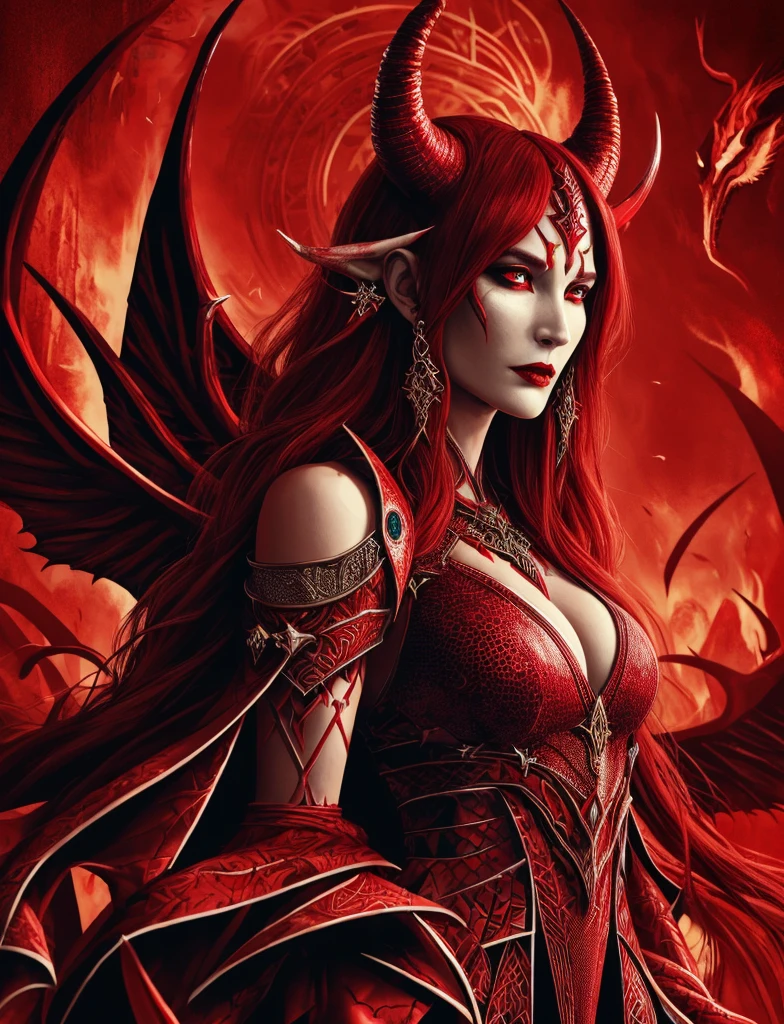 DonM4lph4,   lilith, embodiment of evil, cunning and charismatic, red skin, devil horns, fantasy ,   