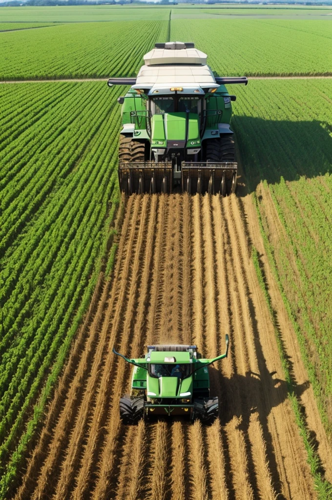 Combine harvesting soybeans