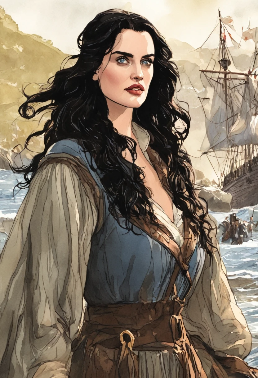 Katie McGrath as the captain of a medieval ship