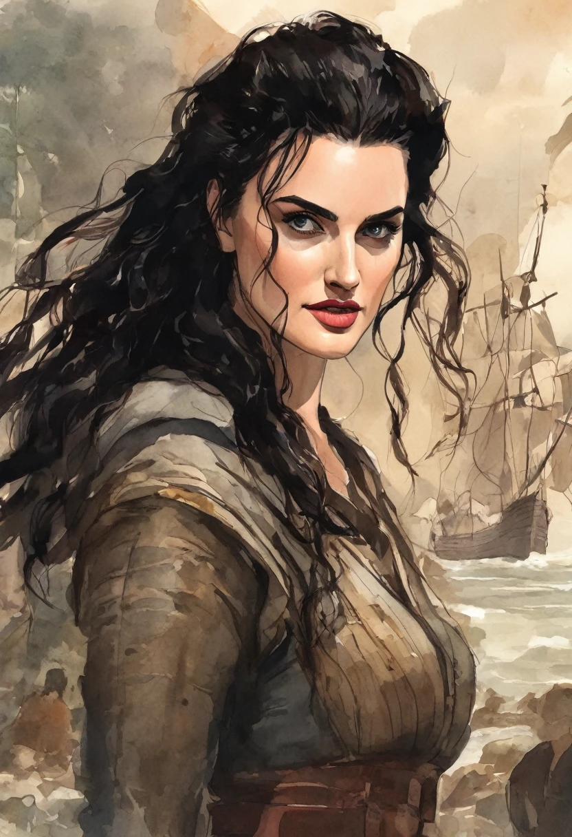 Katie McGrath as the captain of a medieval ship