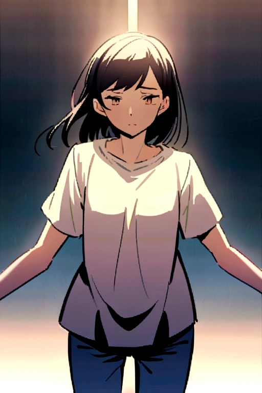 Ayumi Tanaka is a 23-year-old woman, with an appearance that reflects both his seriousness and the harshness of his experiences. She has an average height, Around 1,65 meters, with a slender body but slightly worn out by the stress and difficulties of life. His face is marked by delicate features, but your gaze reveals depth and sadness, with dark brown eyes that appear to carry significant emotional weight.
Ayumi has black hair, smooth and long, usually left loose or tied into an unassuming bun. Your skin is clear, but pale due to lack of sleep and unhealthy habits developed over time. Ayumi rarely wears makeup, preferring a natural and simple appearance.
Your clothing is modest and functional, often composed of casual and discreet clothing, like jeans, simple t-shirts and an old coat that accompanies her on her long journeys. Despite its worn-out appearance, Ayumi maintains an upright posture and an expression of determination that reflects her inner strength and resilience.