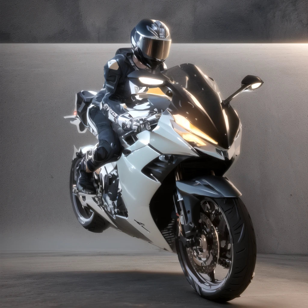 Arafed image of a man riding a motorcycle on grey background, Motorcycle concept art, concept mask, riding a Futuristic motorcycle, Parchment Art,3D Rendering N-9, daniel maidman octane rendering, Futuristic motorcycle, 3d rendering octane, 3d rendering octane, Honda RC 2 1 3, Extreme Rendering, Sitting on a cyberpunk motorcycle, Cycle Rendering, 3D Rendering