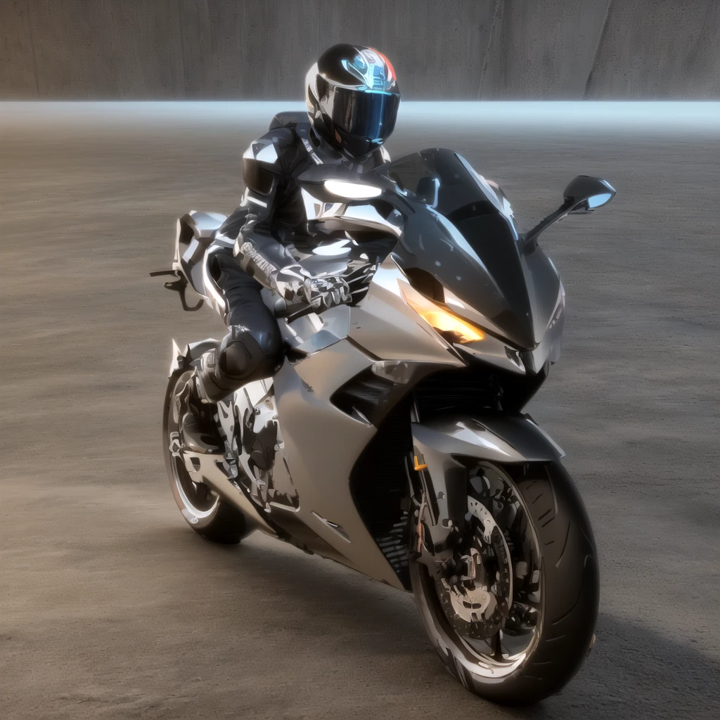 Arafed image of a man riding a motorcycle on grey background, Motorcycle concept art, concept mask, riding a Futuristic motorcycle, Parchment Art,3D Rendering N-9, daniel maidman octane rendering, Futuristic motorcycle, 3d rendering octane, 3d rendering octane, Honda RC 2 1 3, Extreme Rendering, Sitting on a cyberpunk motorcycle, Cycle Rendering, 3D Rendering