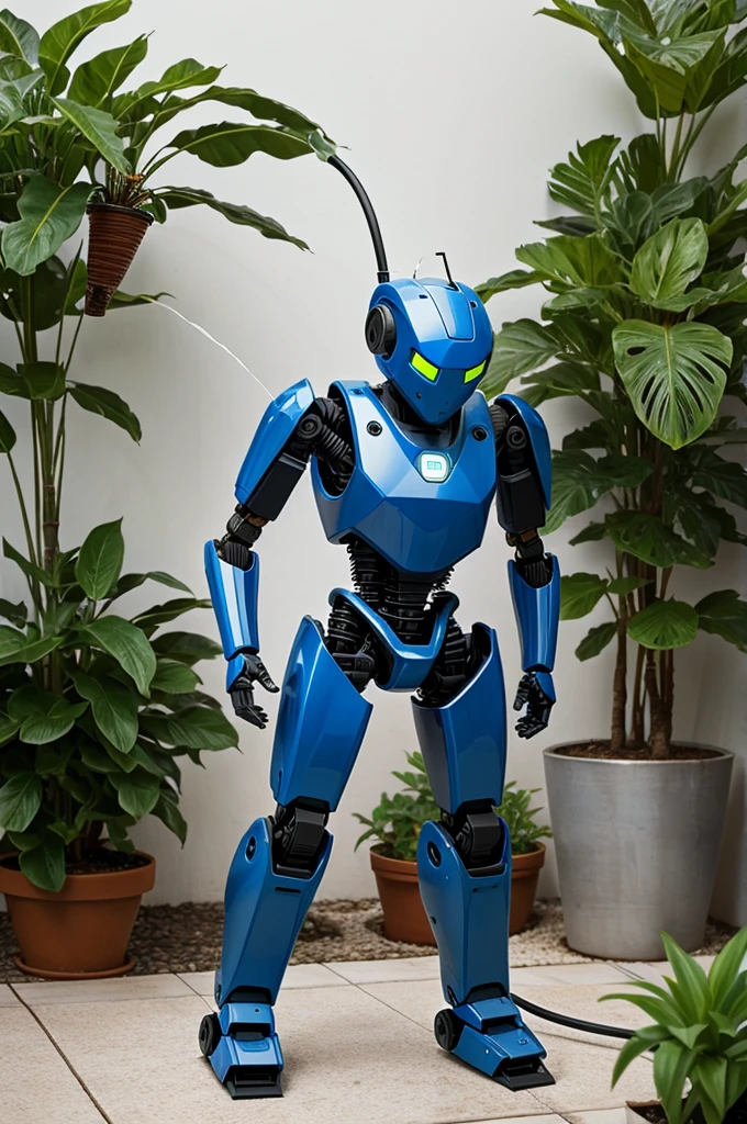 Generate a image of Robots watering to a plant