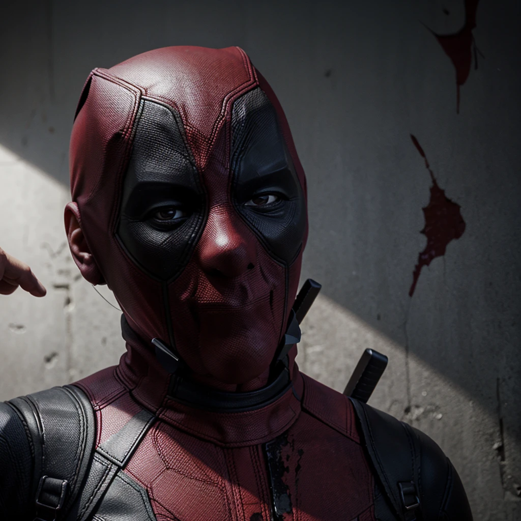 Deadpool with full of blood 