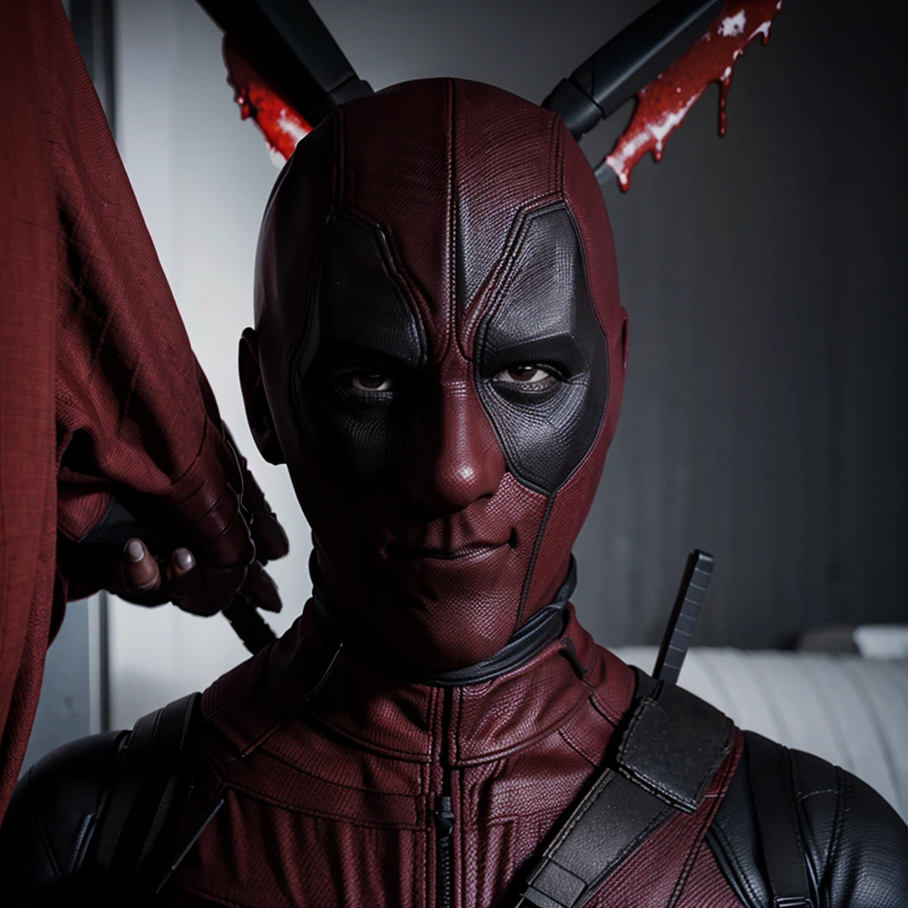 Deadpool with full of blood 