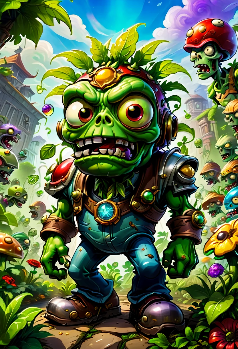 a Zombie dressed like Elvis Presley, hair, electric guitar, disco, game "Plants vs. Zombies", full body, cinematic still, cinemascope, best quality, masterpiece, very aesthetic, perfect composition, intricate details, ultra-detailed, vivid colors