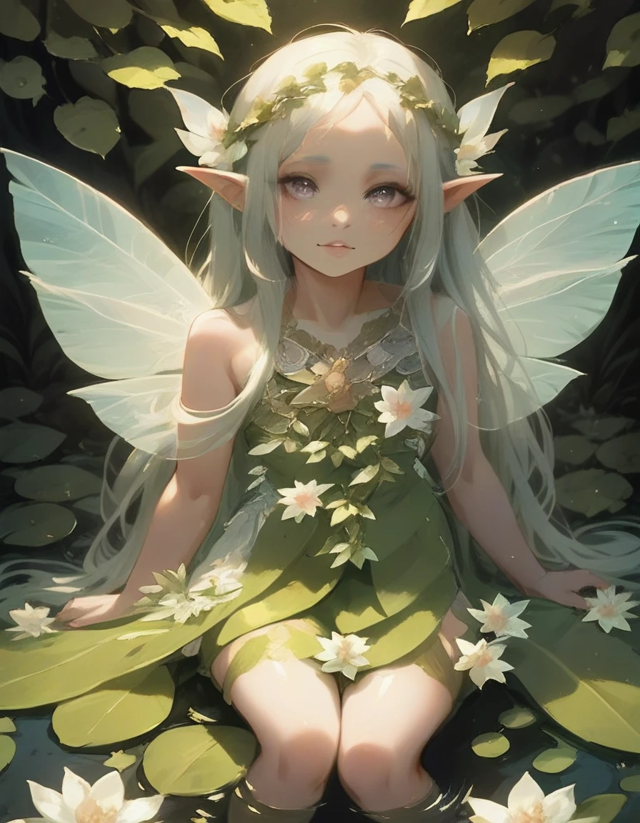 Flower crown Light purple hair Cute Ai Elf ears Feathers Realistic Ultra HD Ultra HD
