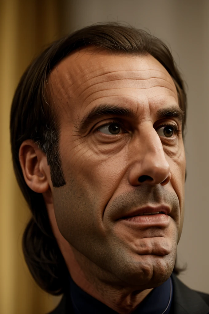 A shrunken head of Emanuel Macron
