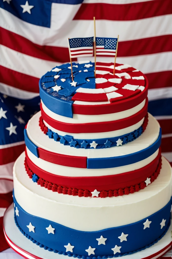 Cake with 4th of July letters and US flag
