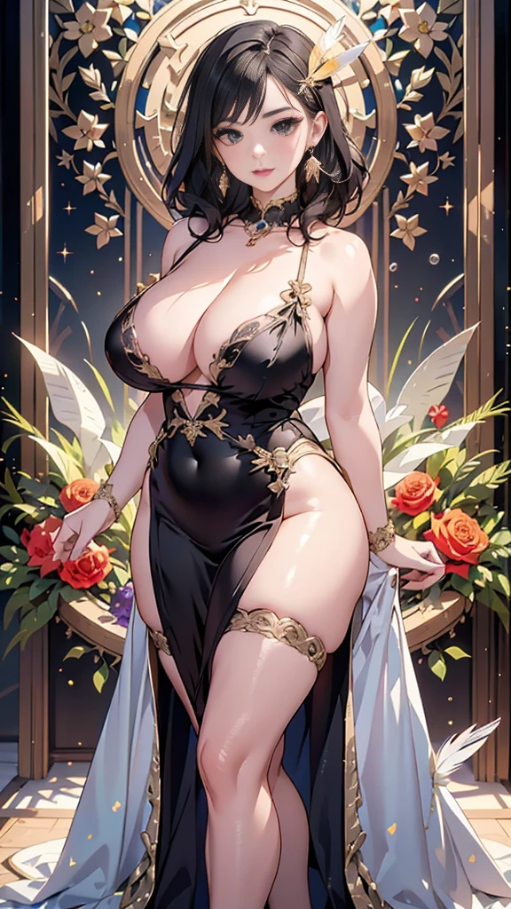 The best masterpiece ever、🌟Beauty, 3D 2 dimensions, rich, bionde, skirt, stockings, high heels, Star、(Highly detailed CG Unity 8K wallpaper),(masterpiece), (highest quality), (Super detailed), (best work),(best shadow), (sharp eyeliner, eye shadow, fine eye:1.1), (超High resolution,realistic,realistic),(8K,Raw photo),mature woman、sensual curves、huge breasts、thighs、bubble、Ass masterpiece, full body shot, Beautiful woman, enchanting smile, thick lips, plump lips, blush, looking at the viewer, provocative expression, Beautiful hairstyle, cleavage, Plump、curvy hips、attractive face、sexy dress、an inviting gaze、expression of emotions、(((erotic dress)))、gorgeous accessories 、Women with Big Breasts, golden hair, colored feather, metal ornaments, colored flowers, particle, light, (1 girl:1.3),(Fractal Art:1.1),(colorful:1.1)、(flowers:1.3),most detailed,(tangled:1.2), (dynamic pose), (abstract background:1.3), (shiny skin), (lots of colors :1.4), ,(earrings:1.4), (feather:1.4),masterpiece, highest quality, Super detailed, 30~40 years, full body shot, beautiful 、different hairstyles,gold headband,plump breasts,beautiful butt,greek clothing,Tulle covers the chest,perfect balance, Costume Details Details,marble,cinematic lighting, film grain, high detail, openwork decoration,(((Colorful high-end dresses)))、(((Anatomically correct body))) ,big breasts,cowboy shot, blush, (((1 girl))), perfect face, (((highest quality))), (Super detailed), detailed face and eye, (alone), High resolution、beautifuleye,(((sexy pose)))、(((Well-formed big breasts)))、((beautiful eye))、luxury、(((超High resolution)))、(((detailed description)))、(((Chubby body type)))、(((Body parts that correspond to anatomical structures)))、Beautiful long eyelashes、Balanced body type,The legs and arms are just the right size、Fishnet tights、glamorous、(((Clear white and black eye)))、lipstick、Sparkling、(Undistorted face, eye, body)、jewelry、gem、(Long and curled beautiful eyelashes)、(((Well-balanced beautiful breasts)))、(transpare