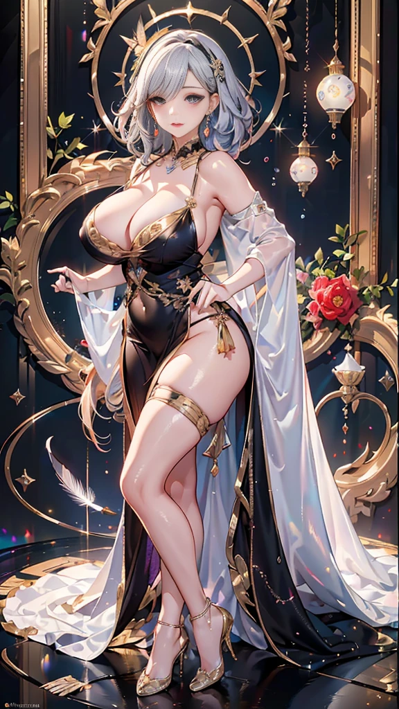 The best masterpiece ever、🌟Beauty, 3D 2 dimensions, rich, bionde, skirt, stockings, high heels, Star、(Highly detailed CG Unity 8K wallpaper),(masterpiece), (highest quality), (Super detailed), (best work),(best shadow), (sharp eyeliner, eye shadow, fine eye:1.1), (超High resolution,realistic,realistic),(8K,Raw photo),mature woman、sensual curves、huge breasts、thighs、bubble、Ass masterpiece, full body shot, Beautiful woman, enchanting smile, thick lips, plump lips, blush, looking at the viewer, provocative expression, Beautiful hairstyle, cleavage, Plump、curvy hips、attractive face、sexy dress、an inviting gaze、expression of emotions、(((erotic dress)))、gorgeous accessories 、Women with Big Breasts, golden hair, colored feather, metal ornaments, colored flowers, particle, light, (1 girl:1.3),(Fractal Art:1.1),(colorful:1.1)、(flowers:1.3),most detailed,(tangled:1.2), (dynamic pose), (abstract background:1.3), (shiny skin), (lots of colors :1.4), ,(earrings:1.4), (feather:1.4),masterpiece, highest quality, Super detailed, 30~40 years, full body shot, beautiful 、different hairstyles,gold headband,plump breasts,beautiful butt,greek clothing,Tulle covers the chest,perfect balance, Costume Details Details,marble,cinematic lighting, film grain, high detail, openwork decoration,(((Colorful high-end dresses)))、(((Anatomically correct body))) ,big breasts,cowboy shot, blush, (((1 girl))), perfect face, (((highest quality))), (Super detailed), detailed face and eye, (alone), High resolution、beautifuleye,(((sexy pose)))、(((Well-formed big breasts)))、((beautiful eye))、luxury、(((超High resolution)))、(((detailed description)))、(((Chubby body type)))、(((Body parts that correspond to anatomical structures)))、Beautiful long eyelashes、Balanced body type,The legs and arms are just the right size、Fishnet tights、glamorous、(((Clear white and black eye)))、lipstick、Sparkling、(Undistorted face, eye, body)、jewelry、gem、(Long and curled beautiful eyelashes)、(((Well-balanced beautiful breasts)))、(transpare