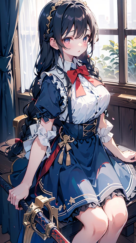 Azur lane, beautiful girl, sexy pose, bluse eyes, hair bows, big ass and breasts, bikine