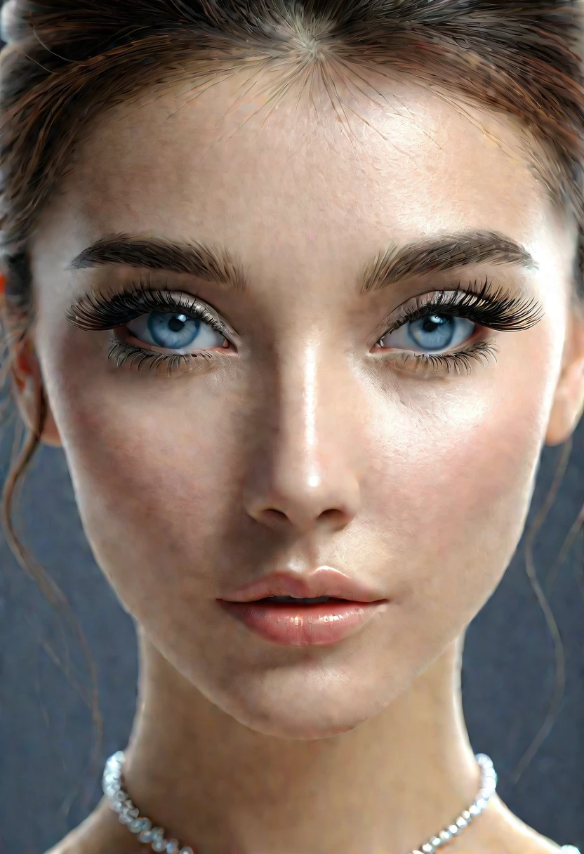 perfect focus, true depth notion, 3D render, woman face, perfect eyes details