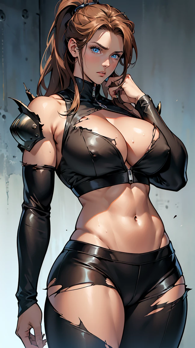 ((Masterpiece, highest quality; 1.3)), super quality, beautiful detail, super detailed, extra fine, 16K, exquisite, absurd, high resolution, beautiful background, detailed background, beautiful eyes, beautiful skin, anime style, ((Mamiya is humiliated by the opposition , who tear her clothes off.))、A threatening pose, staring at the viewer, Lightly brush your hair up, Watching the audience:1.1, mamiya, undershirt, blue eyes, brown hair, long hair, nervous, Sharp Eyes, anger, Close-up of a woman wearing brown leather clothing with shoulder pads, Muscular body details, Leg details, Fluttering Hair, Leather clothing, Leather trousers, Cameltoe, (Voluptuous huge breasts:1.3), Cleavage, (The clothes are torn:1.4), (I am being humiliated:1.4), (destroyed clothes:1.4), (Multiple male hands:1.4), Sweaty:1.3, Female Characters, Muscular body、Biceps、Triceps、forearm muscles、Deltoids、trapezius muscle、Pectoralis major、Latissimus dorsi、Upper rectus abdominis、Lower rectus abdominis、External oblique muscle、Hamstring、Gluteus Maximus、 Women's clothing, warrior outfit, Detailed rusted armor, A short, muscular woman, Full body details, Skin texture details, Perfectly shaded body, Skin details, desolate wasteland, sand smoke:1.2, the wind is blowing,
