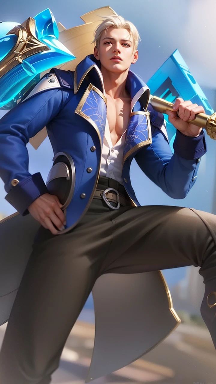masculine male, masterpiece, ((perfect eyes)) best quality, (semirealism:1.9), beautiful lighting, (extremely detailed CG unity 4k fhd wallpaper), High Detail, Sharp focus, dramatic outdoors, 1 boy ,19 years old, white hair, light purpel eyes, smile.