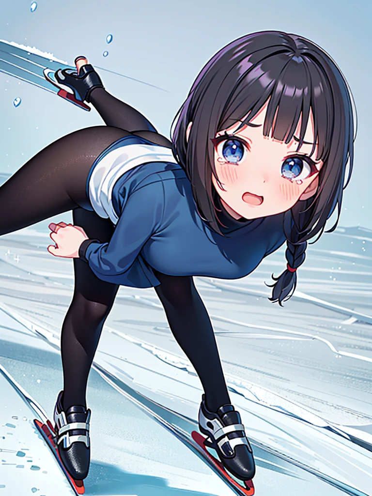 Highest quality、High resolution、Detailed Background、(Beautiful face in every detail:1.4)、Anatomically correct、(Detailed facial expressions)、(fine grain:1.2), shoot from below:1.5, age Beauty、Cute hair color、Braided Ponytail、Braided bob cut、Braided twin tails、Lower grade primary school students, Speed skater, Beautiful forward leaning form, (one piece、turtleneck、No sleeve:1.5、Full Body Tights、Old-fashioned, plain skates)、Perfect body line、(Desperately slipping away on the ice:1.5、Sprinting:1.5)、(I have tears in my eyes:1.5、Screaming and looking like she's about to cry)、Puppy on back、Extreme Speed、Cutting through the wind、in the forest、lake、