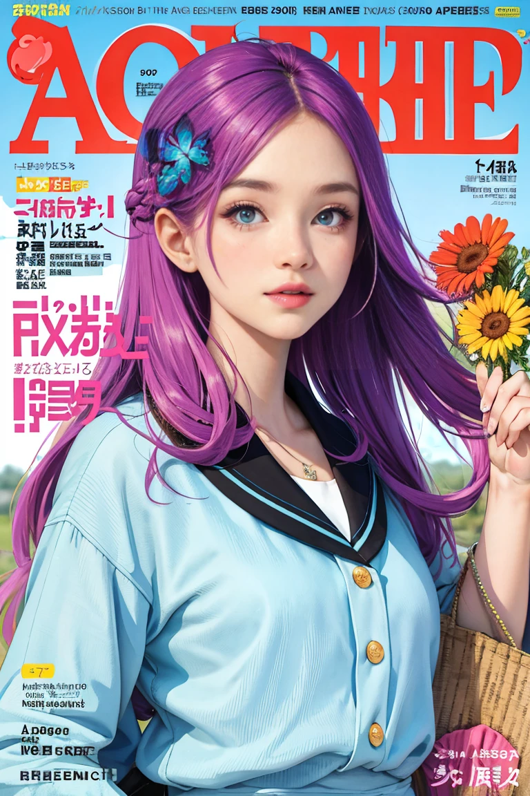 masterpiece, best quality, spring outfit, colorful hair, outdoor, magazine cover ,upper body,