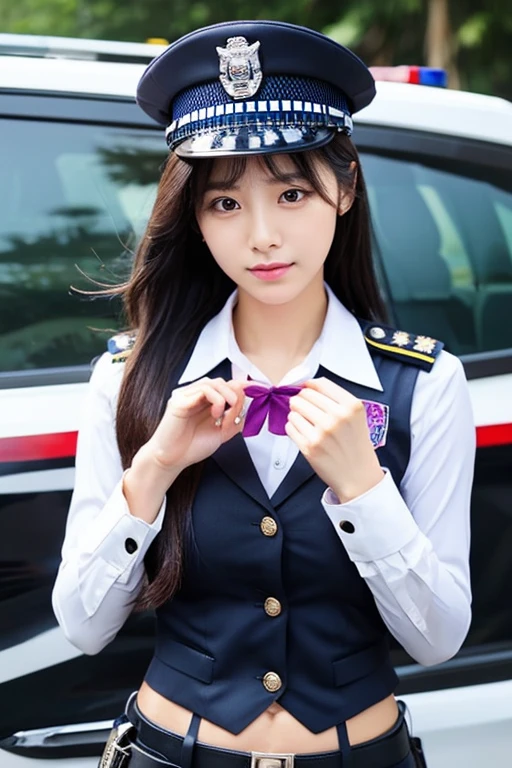 policewoman、Korean women、Small waist、Long Hair、Beautiful skin、Beautiful eyes、handcuffs