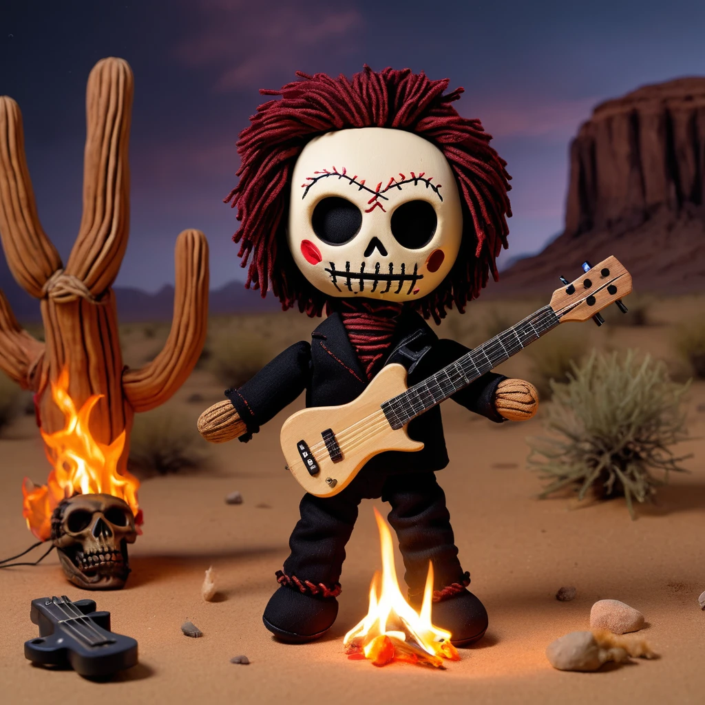 (knitted toy voodoo doll:1.7), (Voodoo Street Musician:1.3), (Clothing: casual outfit with glowing musical notes:1.0), (Accessories: enchanted guitar, glowing harmonica, magical tip jar:1.2), (background: city street corner with floating music notes, glowing streetlights, and mystical sound waves:1.2), best quality, masterpiece, detailed soft oil painting, detailed background, dramatic cinematic lighting, soft edge lighting, professional, dramatic lighting, hard edge lighting, ultra quality, 4k,masterpiece, best quality, 8k, ultra highres, highres, extremely detailed