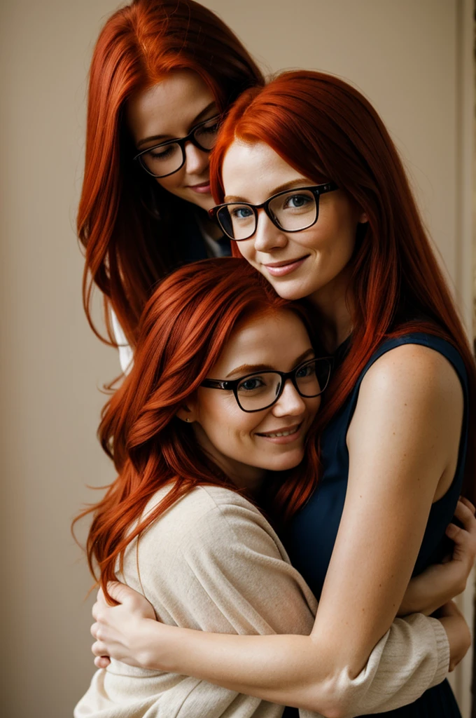 Red haired woman with glasses hugging Jesus