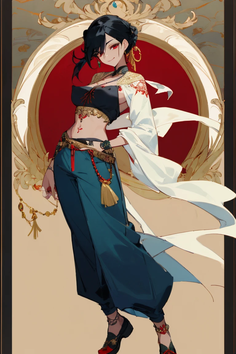 ((Highest quality)), ((masterpiece)), (be familiar with),nsfw,woman,Yellow Hair,Bobcut,Uterus tattoo,Sleeveless sweater,shawl,pants,anklet