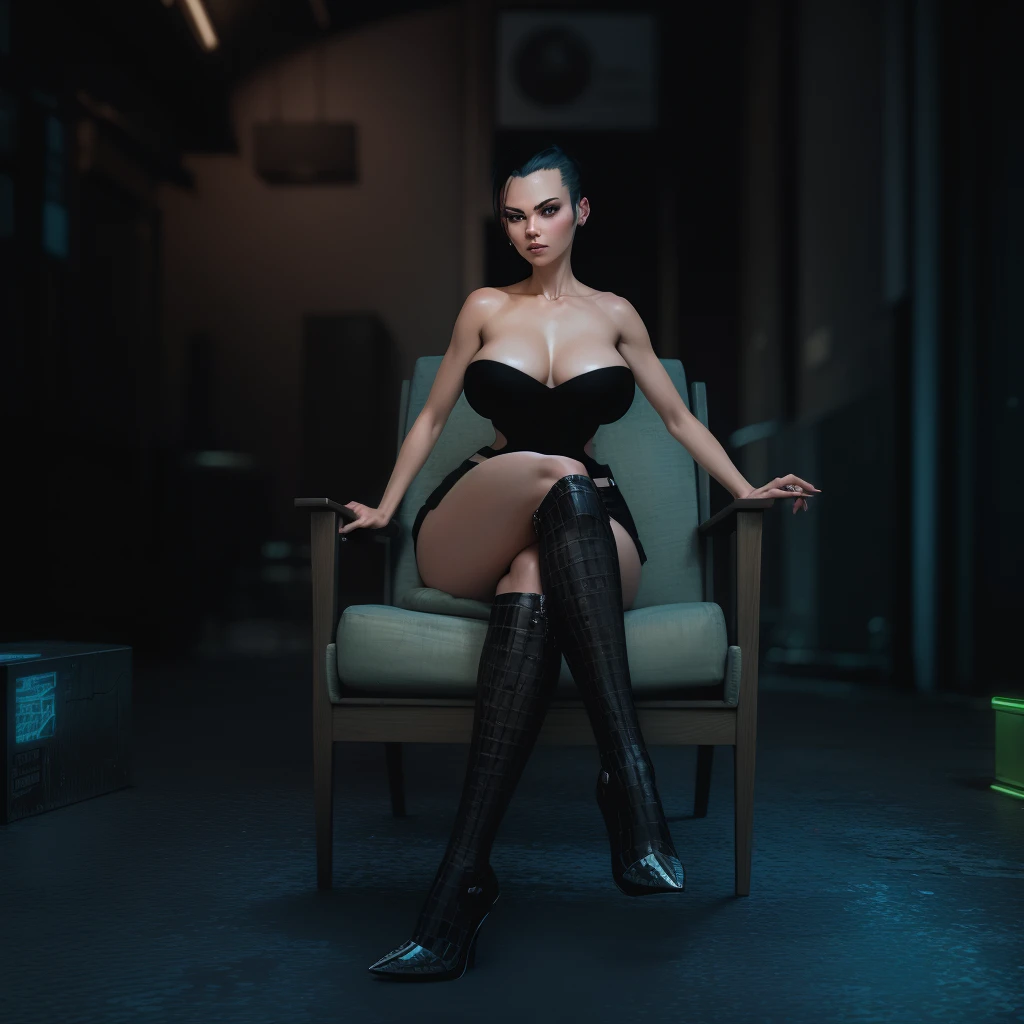 (masterpiece), (best quality), (ultra-detailed), ((masterpiece)) ((best quality)) ((ultra-detailed)) arafed woman sitting in a chair in a dark room, lacivious pose, sinister pose, sitting in a chair, sitting on chair, seductive cyberpunk dark fantasy, sitting on a chair, sensual gloomy style, sitting in chair, sitting in fancy chair, elegant pose, sitting pose, creepy pose, in a cyberpunk setting, cyberpunk femme fatale, second life avatar