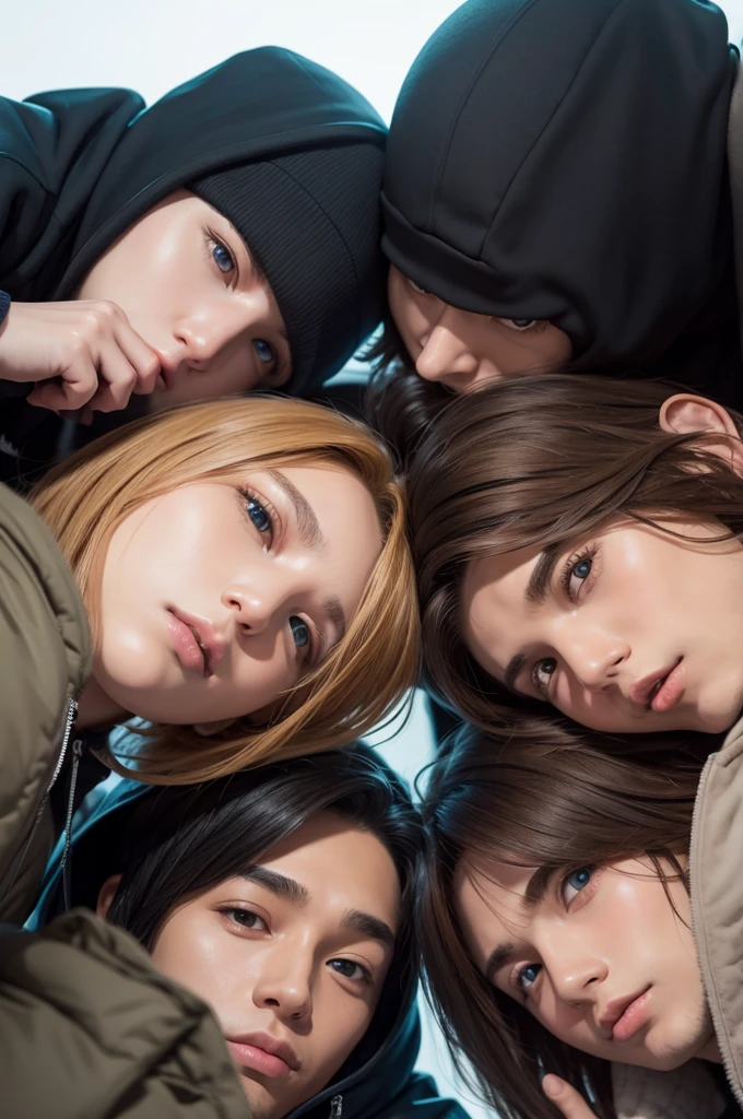 4 hooded young men meeting