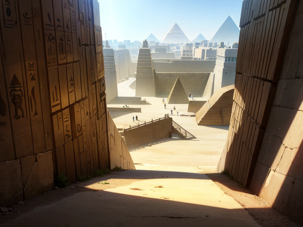 inside of a egypt city, tents, street, pyramid in the distance, day,