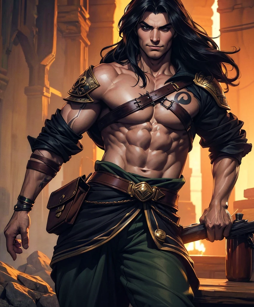 (((Luxurious shoulder length black hair and sexy smirk.))) (((18 years old.))) (((18yo.))) (((Cute smirk.))) (((Single character image.))) (((1boy))) (((Looks like a sexy male swashbuckler for a fantasy setting.))) He has strong Italian features. Create an enchanting AI-generated image of a charismatic and irresistibly attractive man in a high fantasy realm. He should exude rugged, dashing charm that captures the attention of every onlooker, particularly the adoring gazes of countless women. This character must embody thrilling and exciting qualities, but his arrogance should be evident in his posture and expression.  Fantasy art.  Fantasy character.  He is expressive and has a lot of personality.  Has the body of a male model and a perfect male physique.  (((He seems flirty, sexy and rough.)))(((Seductive like a sexy villain.))) (((Very sexy abs.)))(((Sexy tattoos.)))  (((He looks like a sexy male sorcerer who practices the dark arts.))) (((Dark and eerie background.))) 18 years old Hunk , looking at viewer, photorealistic, perfect face,  perfect face, beautiful big gym built, , open shirt, black pants, straight, 


 dungeons & dragons, fantasy adventurer, fantasy NPC, attractive male in his mid 20's, ultra detailed, epic masterpiece, ultra detailed, intricate details, digital art, unreal engine, 8k, ultra HD, centered image award winning, fantasy art concept, digital art, centered image, flirting with viewer, best quality:1.0,hyperealistic:1.0,photorealistic:1.0,madly detailed CG unity 8k wallpaper:1.0,masterpiece:1.3,madly detailed photo:1.2, hyper-realistic lifelike texture:1.4, picture-perfect:1.0,8k, HQ,best quality:1.0,

 best quality:1.0,hyperealistic:1.0,photorealistic:1.0,madly detailed CG unity 8k wallpaper:1.0,masterpiece:1.3,madly detailed photo:1.2, hyper-realistic lifelike texture:1.4, picture-perfect:1.0,8k, HQ,best quality:1.0,


