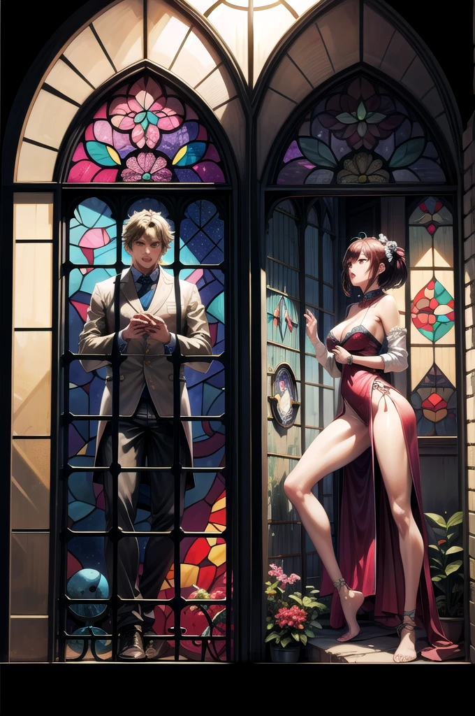 a picture of a stained glass window, intricate art, by Mario Dubsky, stained glass art, amethyst stained glass, detailed art in color, by Robert Richenburg, by Adrienn Henczné Deák
