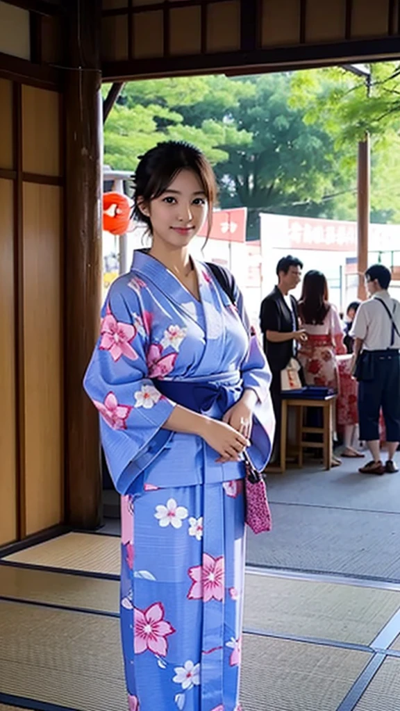 I came to the summer festival in Japan in a yukata In my right hand