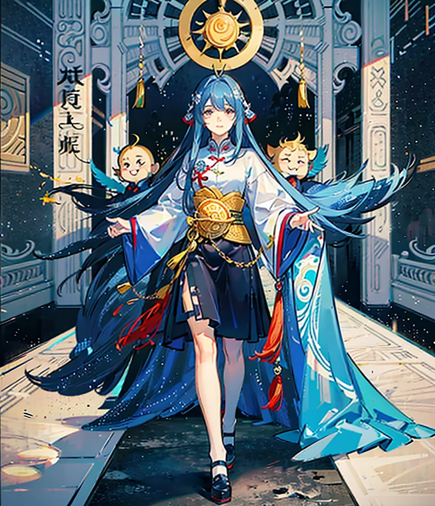 Please help me generate an illustration about the traditional Chinese myth of Hou Yi shooting the sun,It reflects the helpless yet powerful feeling of human beings facing ten suns.。Full of divinity,Majesty and dignity。The character is facing away from the screen。