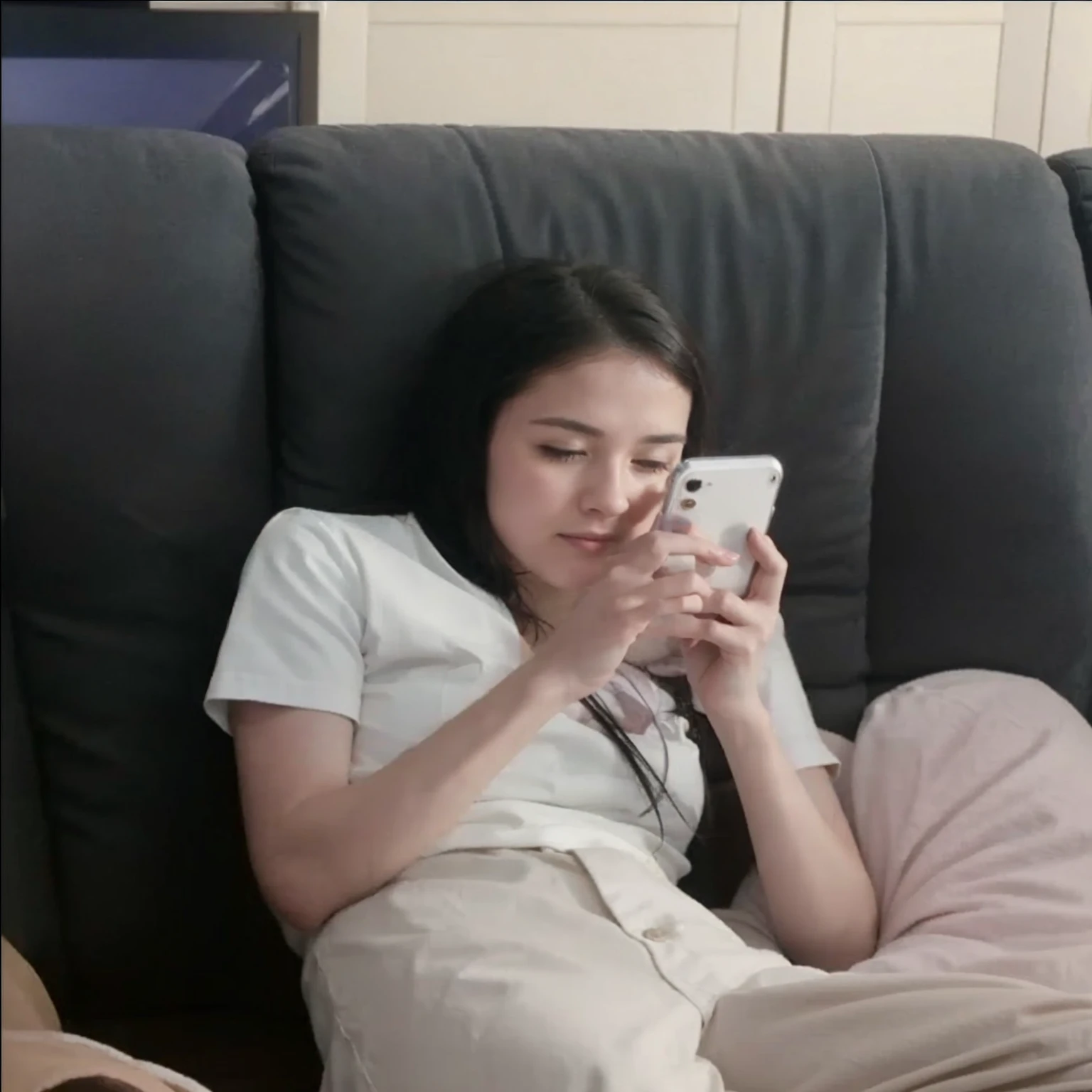 Remove her phone and give her a stetoscope