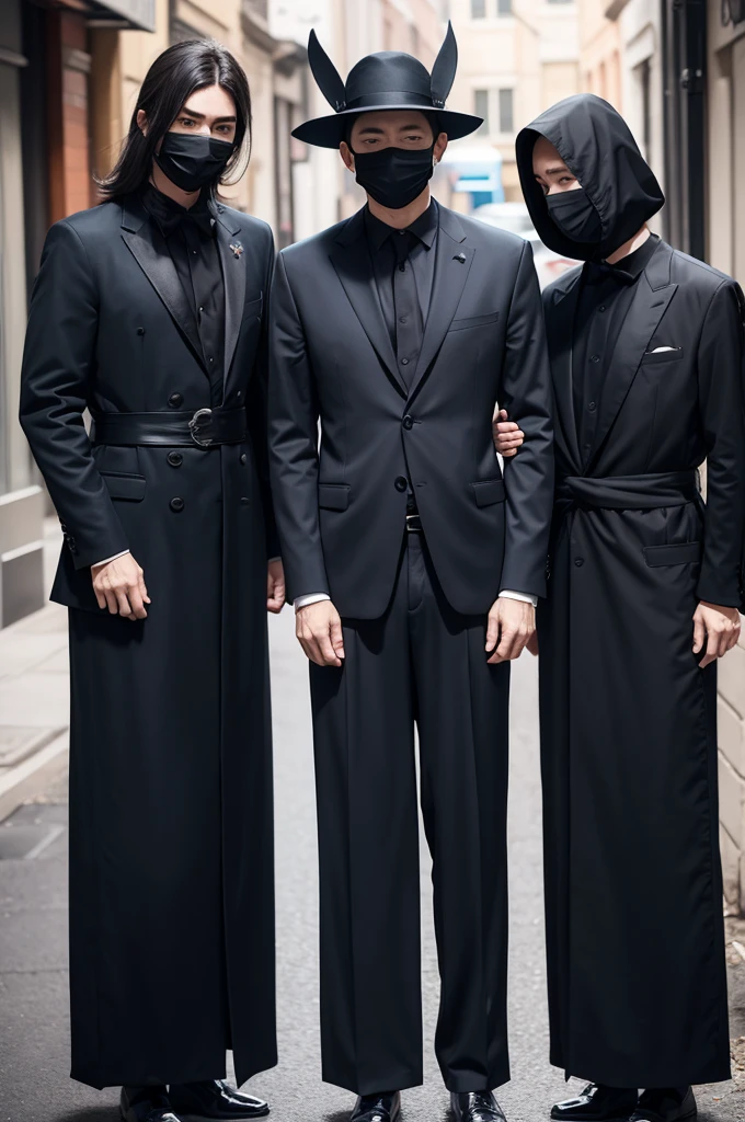 Four faceless men in masks