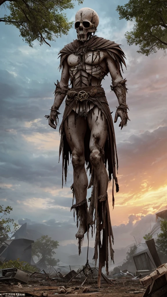 Character withered, deceased, man, You can see the bones, decomposition, very thin, high, Еlder Ring, stands proudly, damage, dressed in cuirass