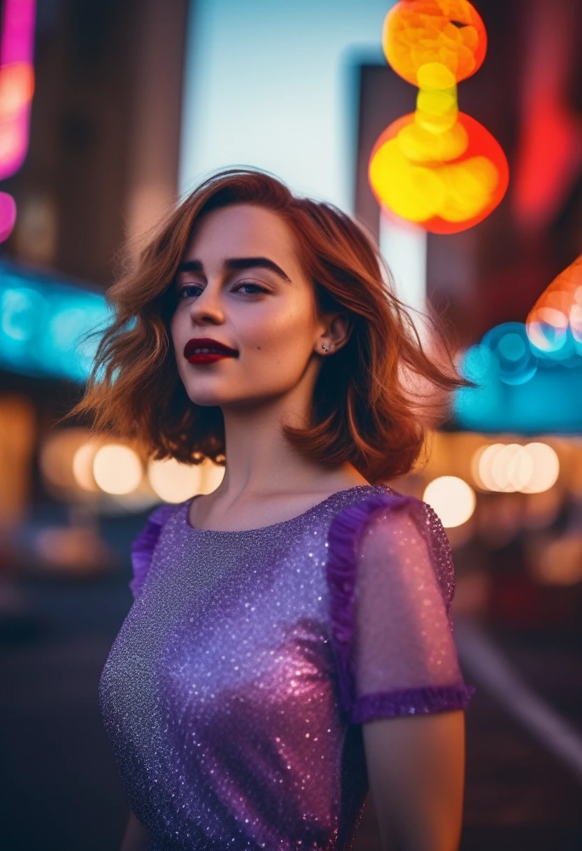 cinematic photo a vibrant  (((ohwx woman))) As Mia from La La Land, dancing through the streets of Los Angeles, her dreams of Hollywood stardom within reach., Hair in a playful bob, reflecting her vivacious spirit and artistic aspirations.,   . 35mm photograph, film, bokeh, professional, 4k, highly detailed