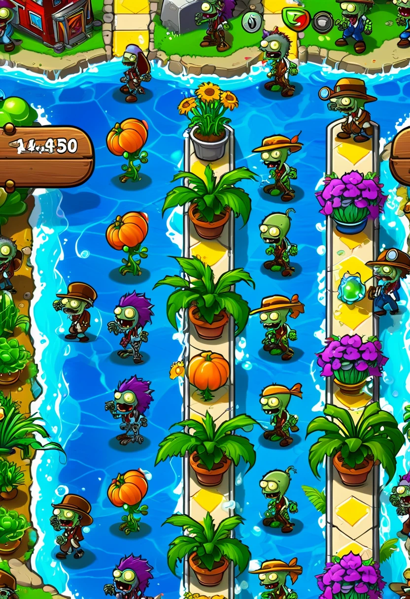 game "Plants vs. Zombies", dancing Zombies, disco, Elvis Presley, full body, cinematic still, cinemascope, best quality, masterpiece, very aesthetic, perfect composition, intricate details, ultra-detailed, vivid colors
