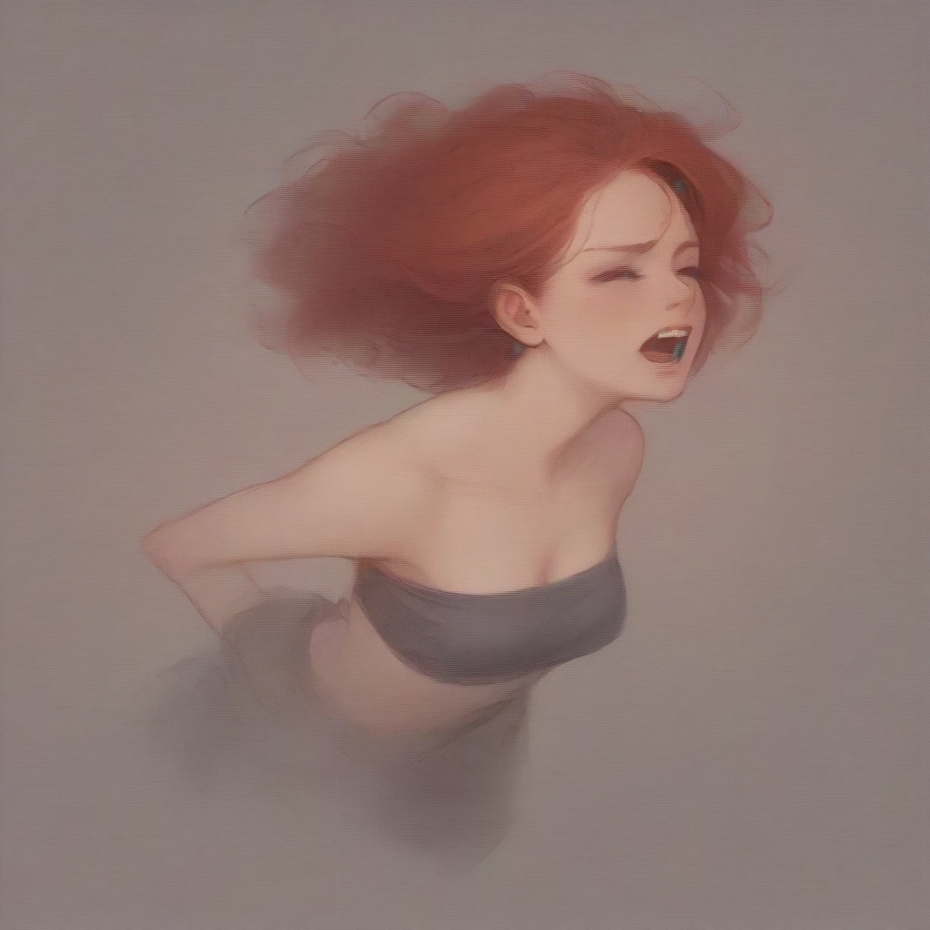 Face of a red-haired woman with eyes closed with tears running down her face