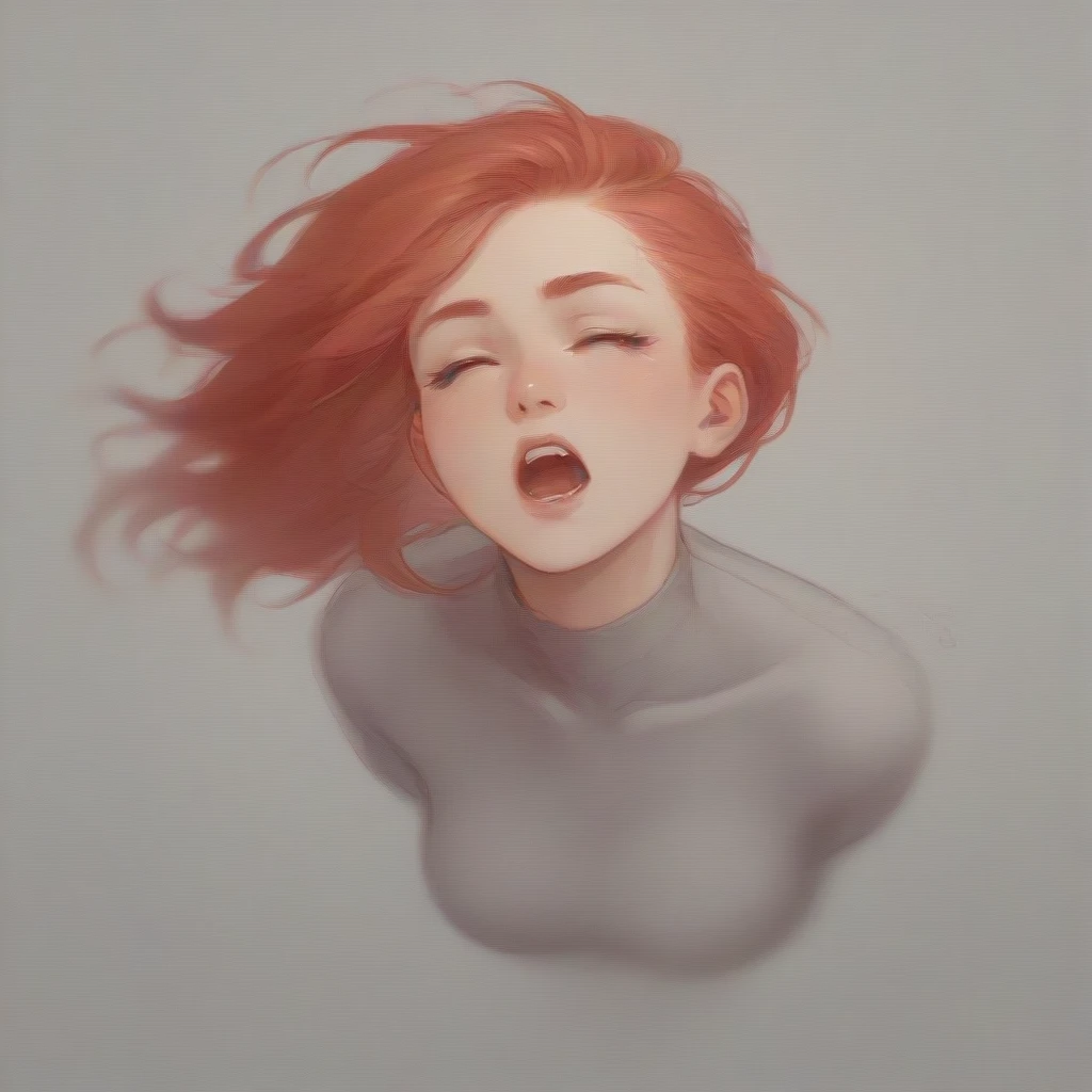 Face of a red-haired woman with eyes closed with tears running down her face