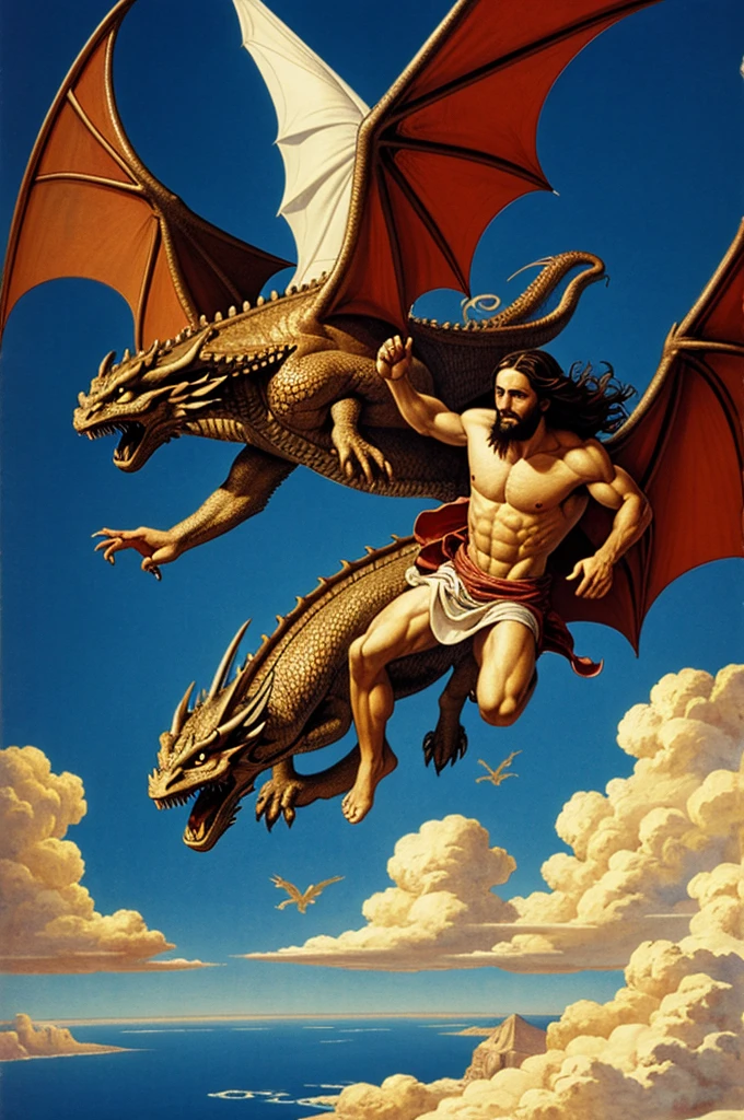 Jesus Flying With a dragon