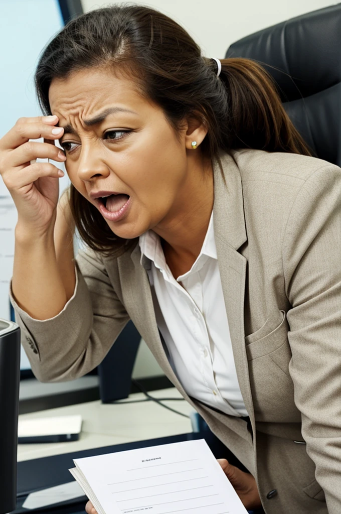 Office lady farts in man's face, in the office