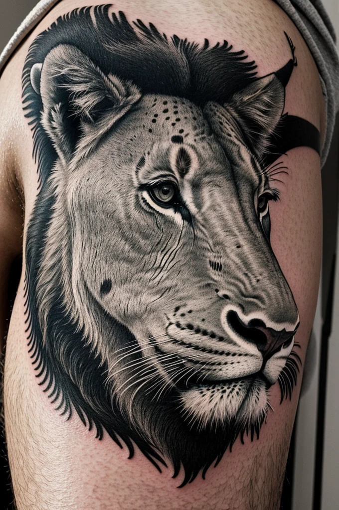 Minimalist tattoo that represents the union of a lion, A zebra, a giraffe and a rhinoceros