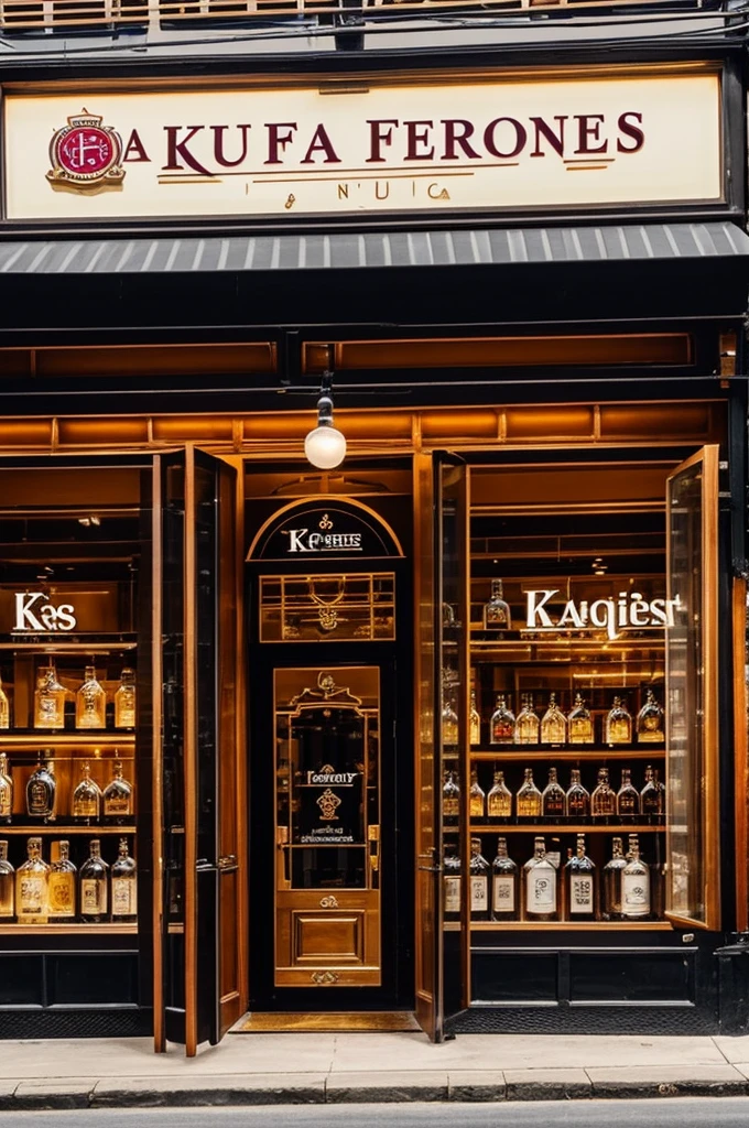 I want a company logo that says KFA PERFUMERY and LIQUORS, a logo that is aesthetic 
