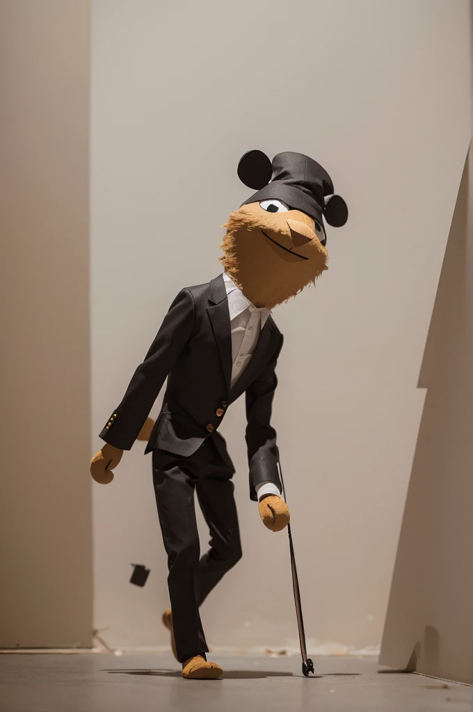 Sketch puppet walking sideways looking up