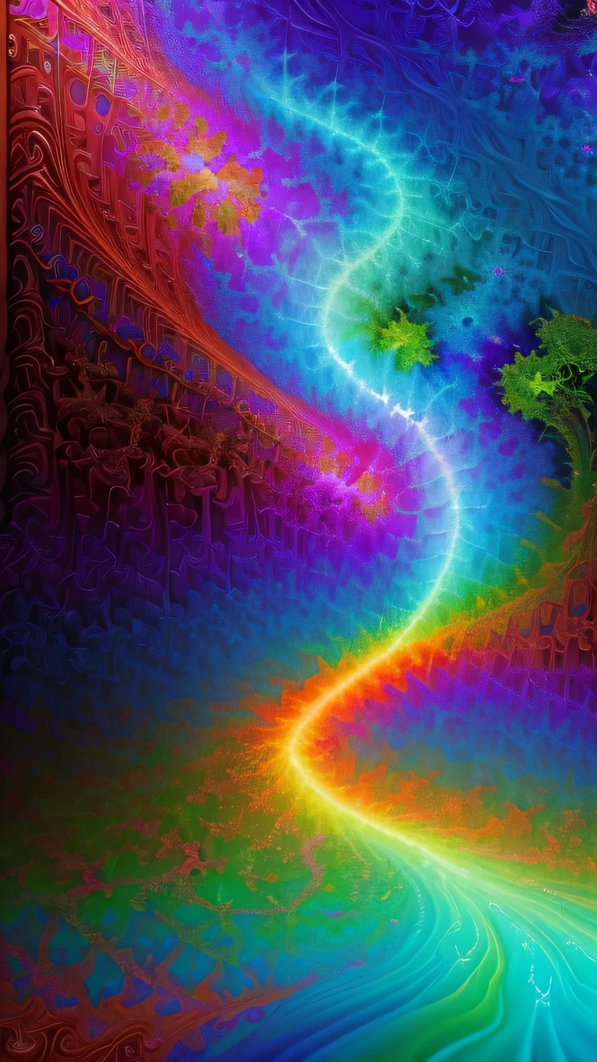 ((surrealism style)), (colorful magical energy flowing through the air, repeating fractal patterns, trippy:1.5), (rickety wooden building:1.1), (by a vast water fall in the dense jungle:1.3),, ((best quality)), ((masterpiece)), ((ultra realistic)), beautiful intricately detailed soft oil painting,