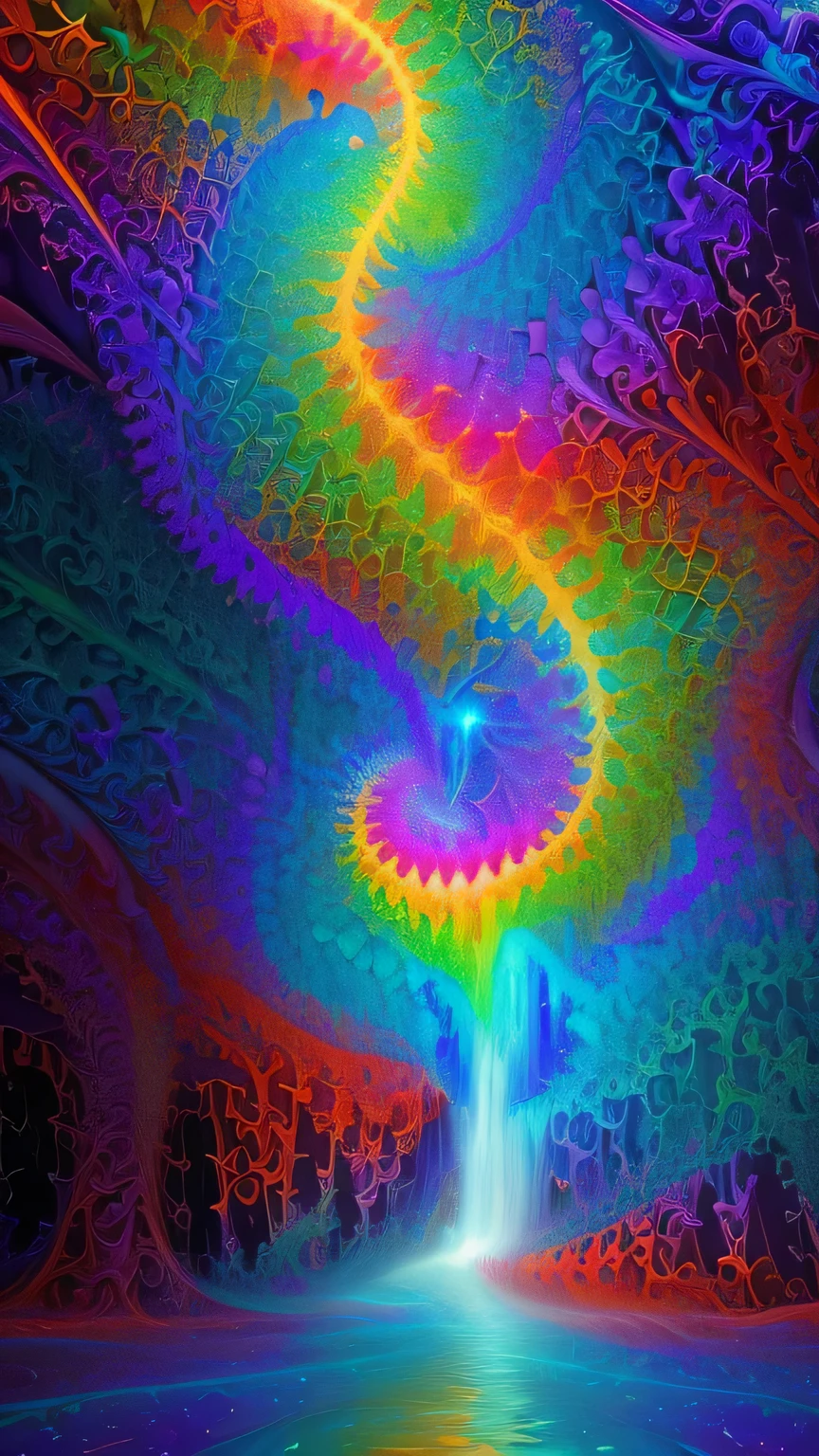 ((surrealism style)), (colorful magical energy flowing through the air, repeating fractal patterns, trippy:1.5), (rickety wooden building:1.1), (by a vast water fall in the dense jungle:1.3),, ((best quality)), ((masterpiece)), ((ultra realistic)), beautiful intricately detailed soft oil painting,