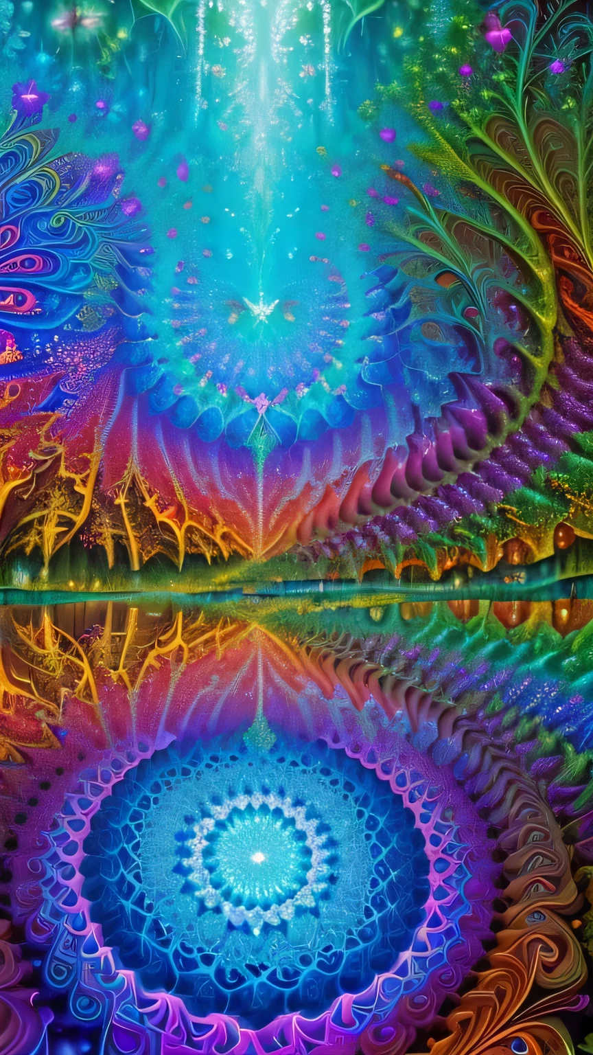 ((surrealism style)), (colorful magical energy flowing through the air, repeating fractal patterns, trippy:1.5), (rickety wooden building:1.1), (by a vast water fall in the dense jungle:1.3),, ((best quality)), ((masterpiece)), ((ultra realistic)), beautiful intricately detailed soft oil painting,