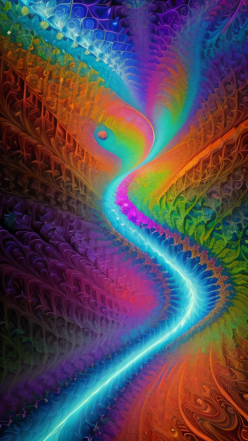 ((surrealism style)), (colorful magical energy flowing through the air, repeating fractal patterns, trippy:1.5), (rickety wooden building:1.1), (by a vast water fall in the dense jungle:1.3),, ((best quality)), ((masterpiece)), ((ultra realistic)), beautiful intricately detailed soft oil painting,