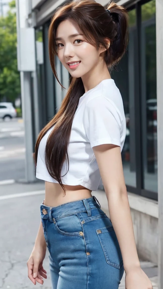 two women back to back each other,(((looked on camera))) look viewer (((looked on camera))) look viewer,(((girls wearing crop oversize shirt, black hot sexy jeans hot pant)))(((selfie close up foto))) ,, detailed skin, ((asia white skin color)) ,detailed skin, small breasts, Slim Waist (((4K resolution))),((no smile)) (((long hair brown silky thick ponytail hairstyle))) ((white skin)) ((extremely detailed face)) ((extremely detailed eyes)) (((sexy body pose))) ((outdoor background)) (()) ((sixpack woman)) ((model posture)), face, extremely detailed full body color photo of a 22 y.o girl, beautiful face, beautiful eyes, (()), (((sexy))) big breasts, slim body, ((skin details, high texture)), (()), hand fix, finger fix, nails fix, realistic hand wrinkles, realistic eyes, octane render, simetris eyes,(white perfect teeth) (())(())